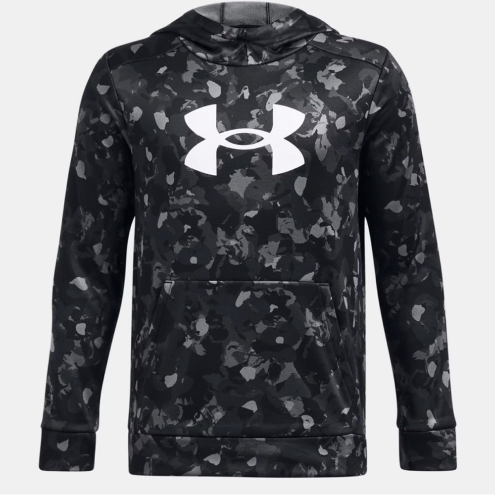 Under Armour Boys Fleece Logo Hoodie — YXL (Youth XL), Gray Camo AOP